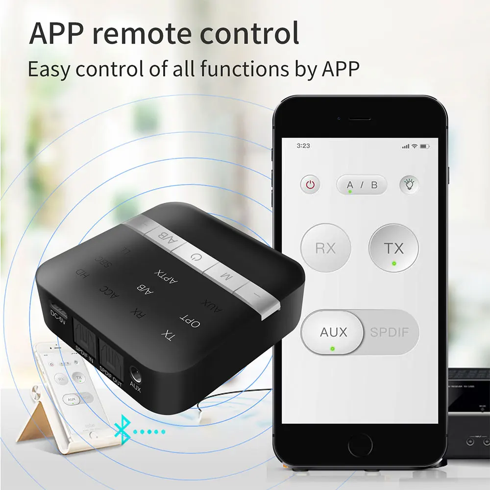 BluetoothV5.0 120M Optical Fiber CSR 8675 Bluetooth Adapter APP Control Receiving and Transmitting Combo