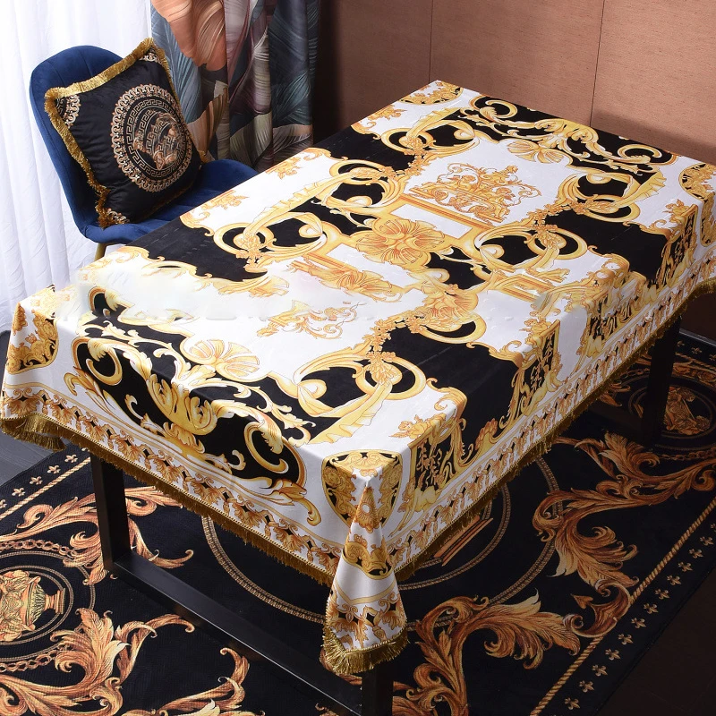 Brand New Velvet Fabric Genuine Luxury Printing Tablecloth Table Cloth Retro Tassel Court Long Table Towel Table Cover Cloth