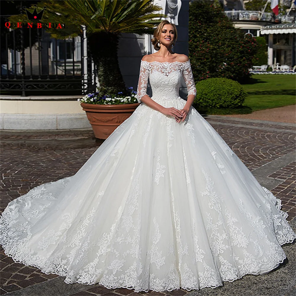 

Ball Gown Wedding Dresses Puffy Half Sleeve Tulle Lace Appliques Luxury Formal Bridal Gown 2023 New Design Custom Made DS70