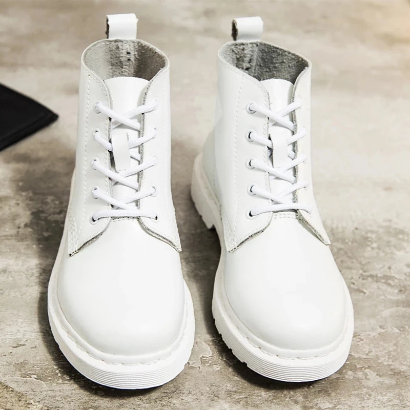 Botas de couro genuíno mulheres botas de tornozelo branco botas de motocicleta feminino outono sapatos de inverno mulher punk botas mujer 2021