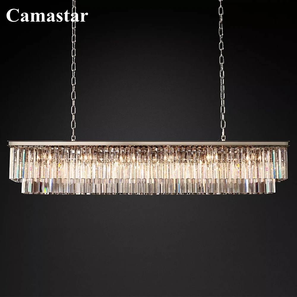 1920s Odeon Rectangular Chandelier Modern Linear Crystal Chandelier LED Lighting Home Decor Hanging Lamp for Dining Room Kitchen