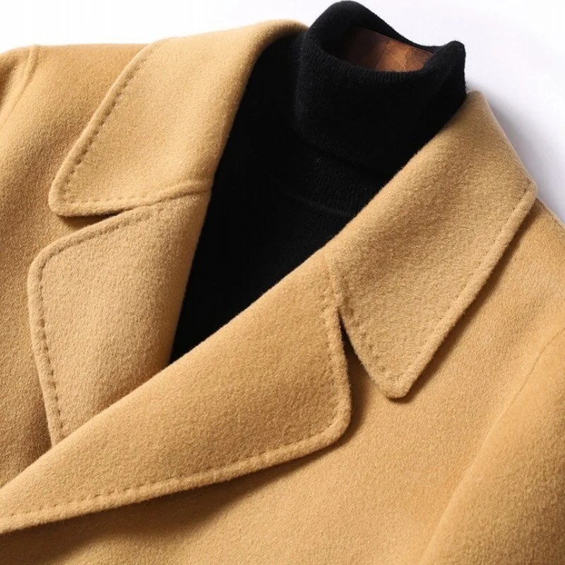 Quality High Double Sided Wool Coat Men Autumn Winter Double Breasted Windbreakers Overcoat Business Casual Woolen Long Jacket