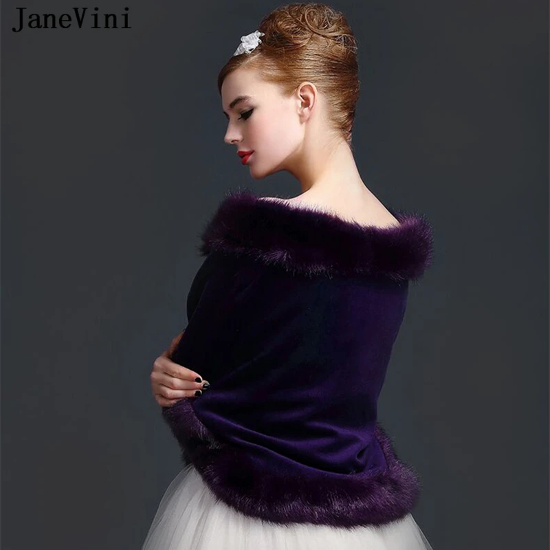 JaneVini-Bolero De Novia púrpura De piel sintética para mujer, capa suave, chal, abrigo, Chaqueta De Novia, invierno, 2021