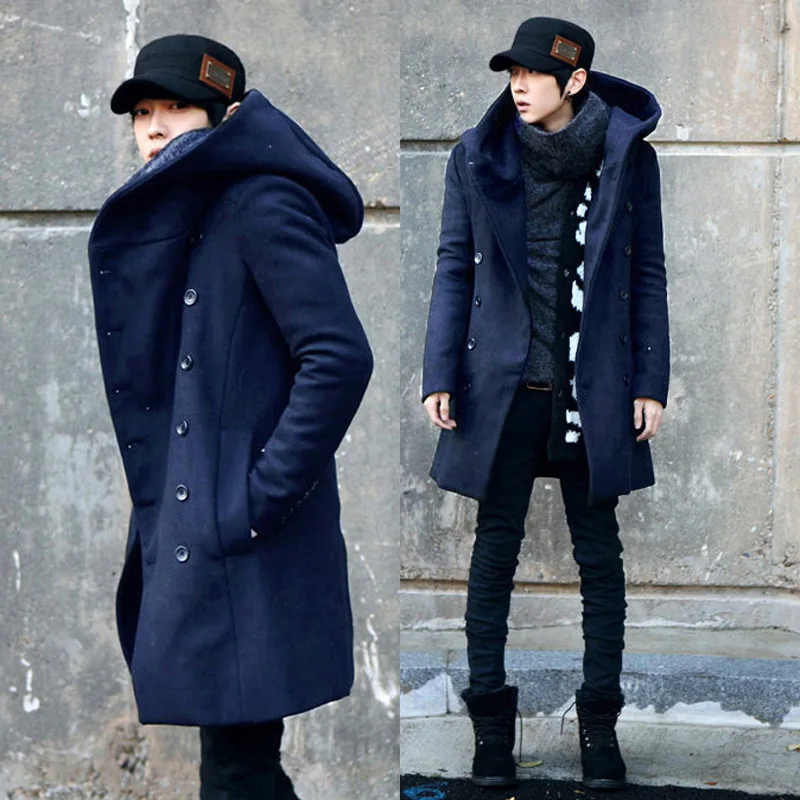 

Plus-sized Men'S Wear Winter Coat Men's Mid-length Woolen Coat Men's Slim Fit Padded Trench Coat