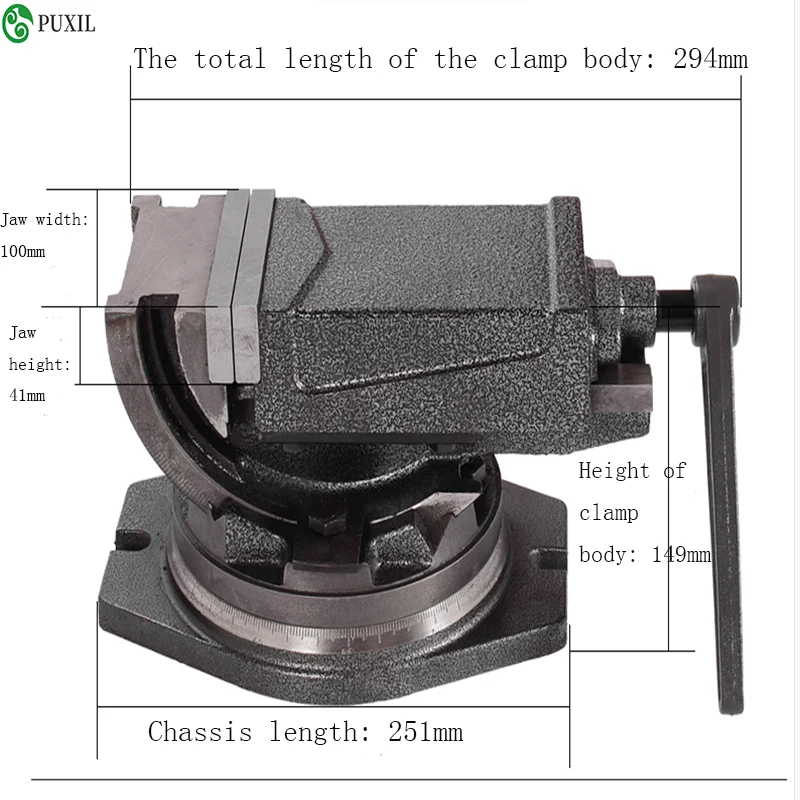 4 Inch Inclinable Angle Solid Flat Tongs 360-Degree Rotary Precision Taper Vise Precision High Quality Fat Tongs