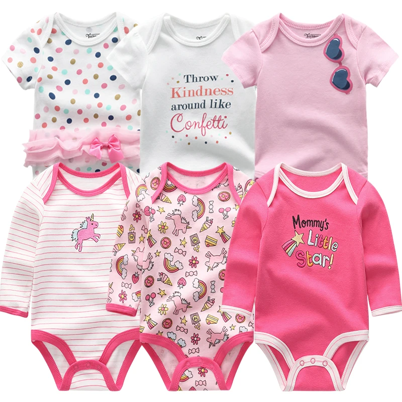 6Pcs/Lot Newborn Jumpsuit Baby Girl Boy Rompers Infant Clothes Set Short+Long Sleeves Bodysuit 2021 Spring Summer bebe Clothing