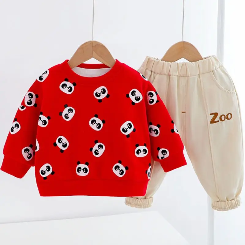 2021 Autumn Girls Boys Clothing Set Toddler Cartoon Bear Cotton Pullover Blouse + Pants 2 PCs Suit For Kids 1 2 3 4 Years