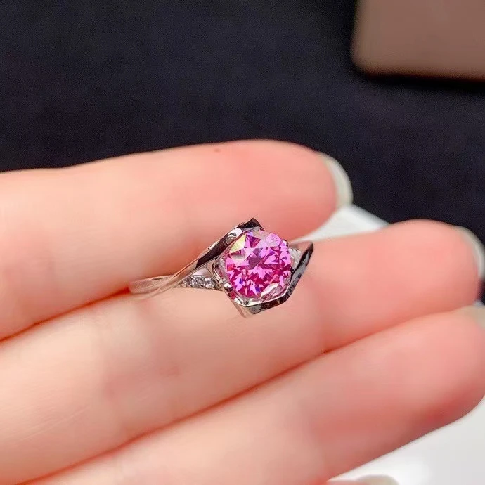 

Pink moissanite gemstone ring for women glorious light birthday engagement ring gift shiny gem real 925 silver