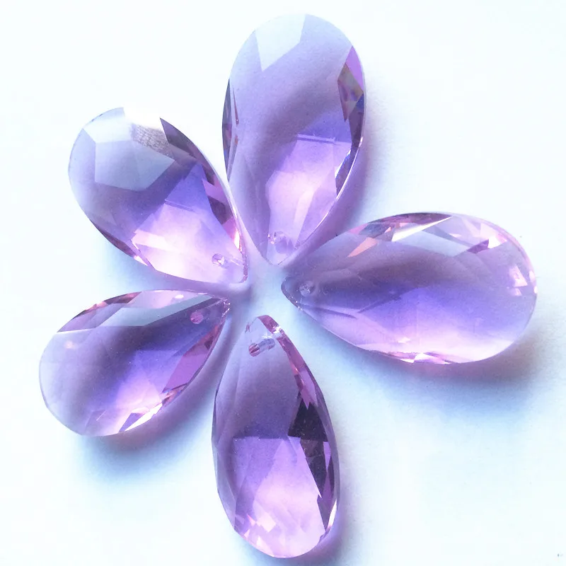 

Top Quality 12pcs/lot 38*22mm Lilac Color Crystal Faceted Pear Chandelier Pendants Hanging Drops For DIY Suncatcher Light Parts