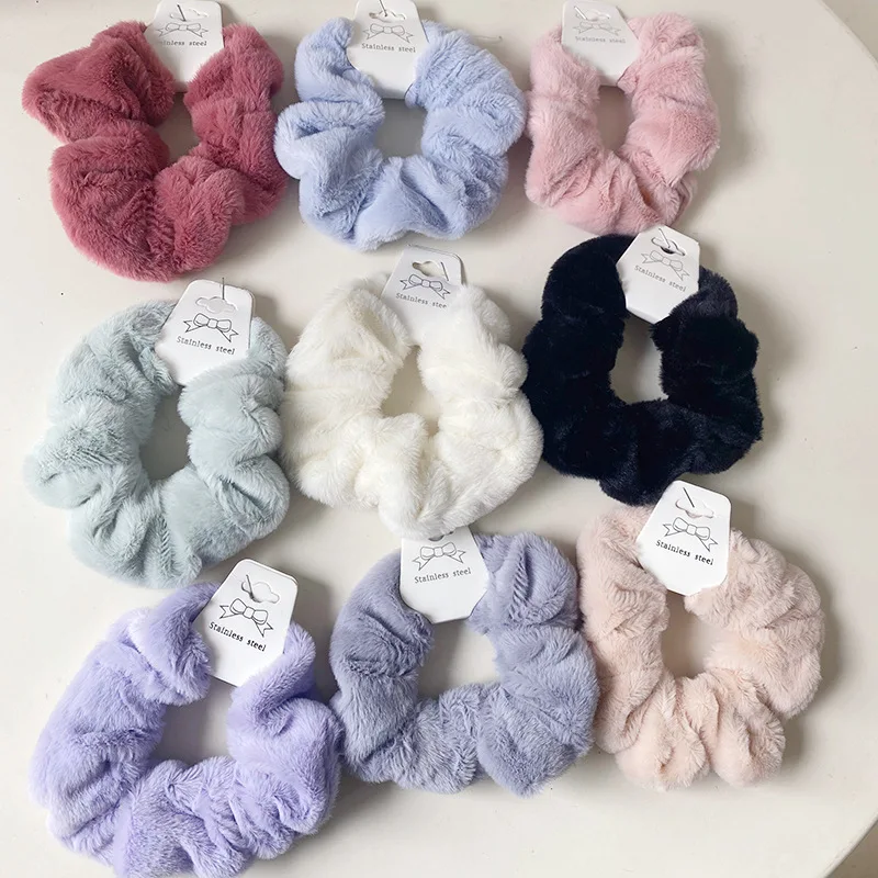 Faux Rabbit Fur Scrunchies Elastic Hair Bands Women Girls Soft Solid  Ponytail Holder Hair Ties Fashion Winter Hair Accessories