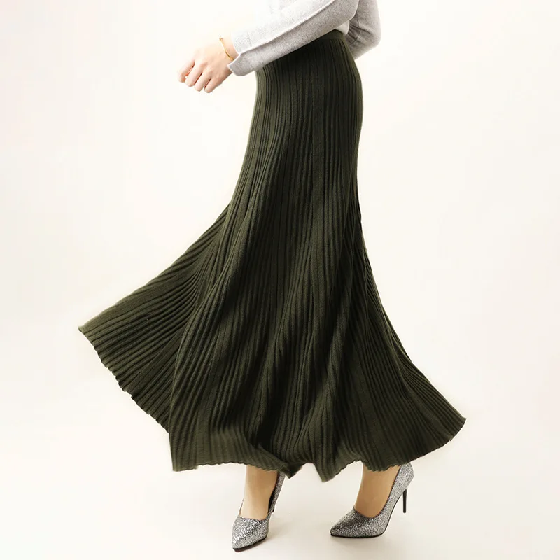 100%Pure Cashmere Skirt Women Autumn Winter Mid-Length High-Waist Cashmere Skirt Thick A-Line Knit Base Skirt   Half-Length 2021