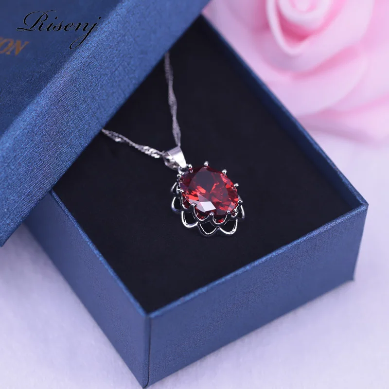 Jewelry set Red Cubic Zircon Earrings Ring Necklace Silver 925 Jewelry Set For Women Wedding/Engagement/Anniversary