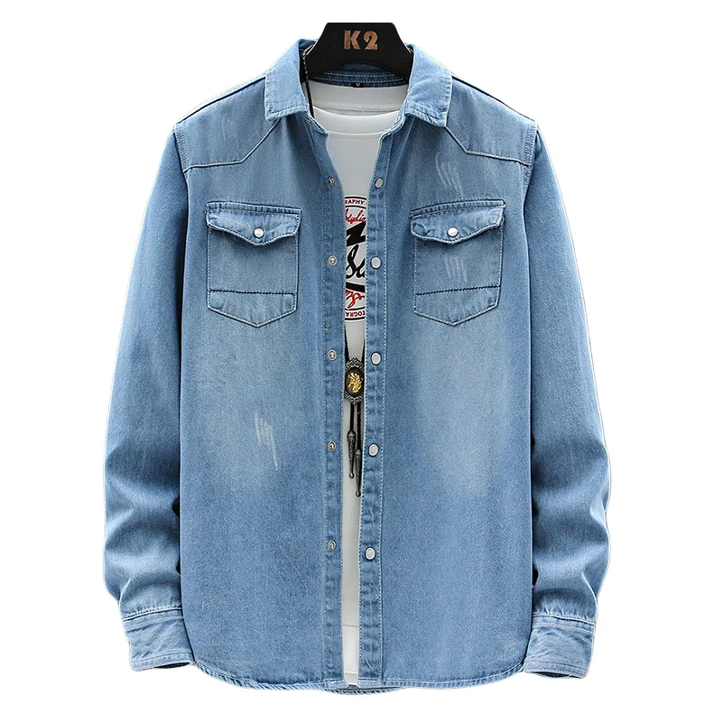 2022 Jeans Shirt Men Denim Shirts Mens Tropical Casual Men Long Sleeve Windbreaker Shirt Male Cotton Cowboy Jean Shirts Clothing