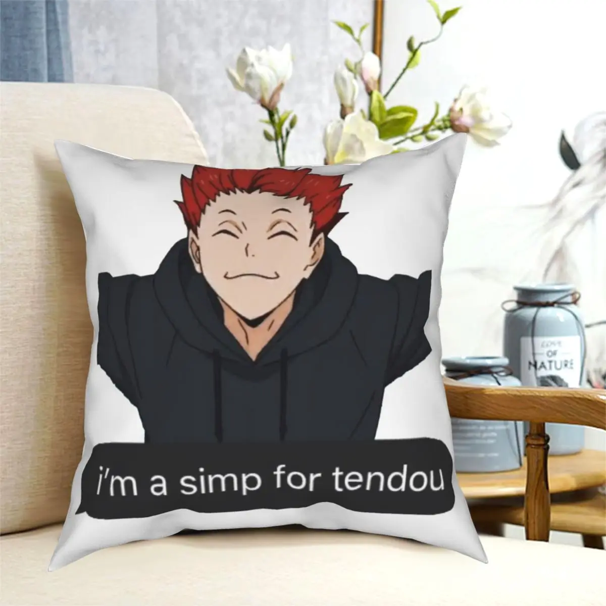 Tendou Simp Haikyuu Square Pillowcase Pattern Zip Decorative Pillow Case Home Cushion Case