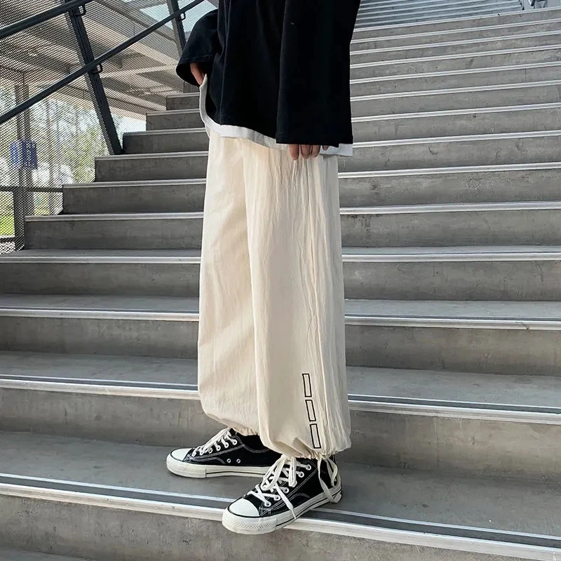 

Men Linen Pants Harajuku Casual Wide-Leg Lantern Trousers Streetwear Summer Japanese Hip Hop Drawstring Black Pantalones Male