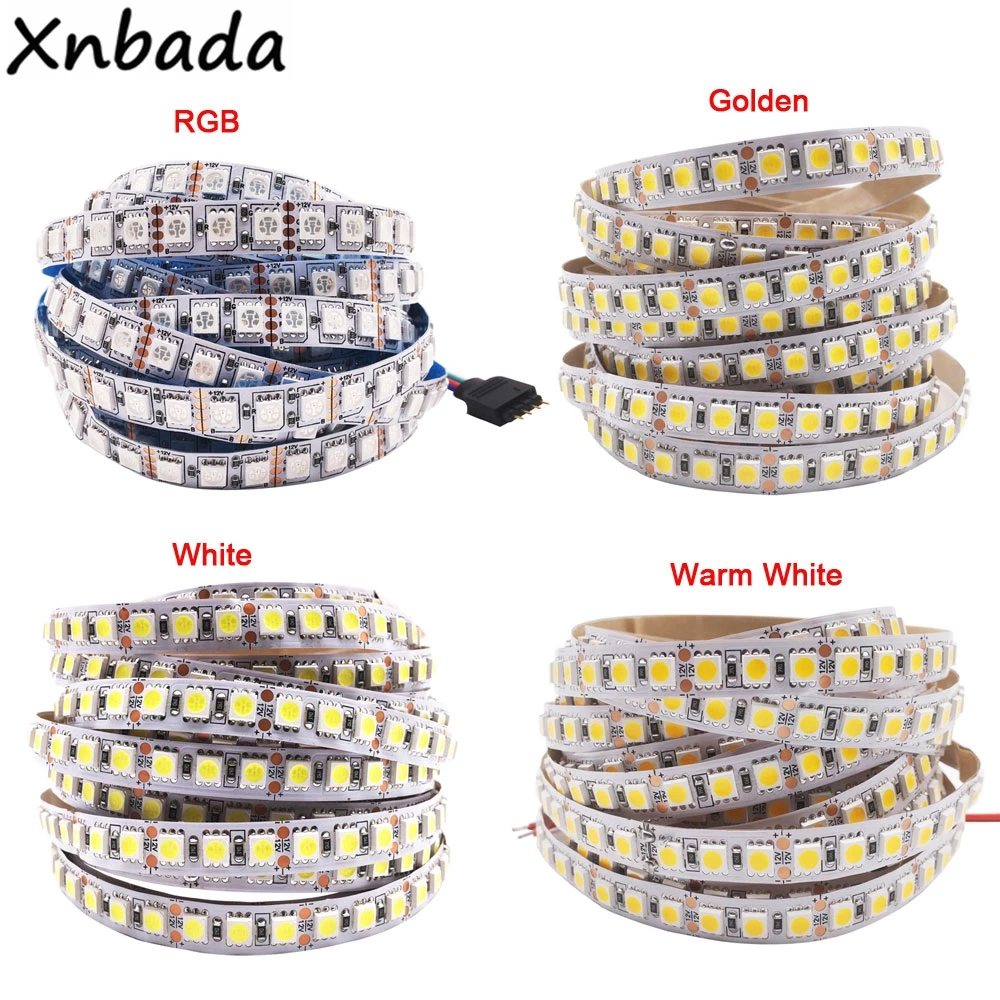 DC12V 5M 5050 RGB LED Strip Light LED Ribbon 120LEDs/m High Brightness Flexible Waterproof Diode Tape For Home Decoration