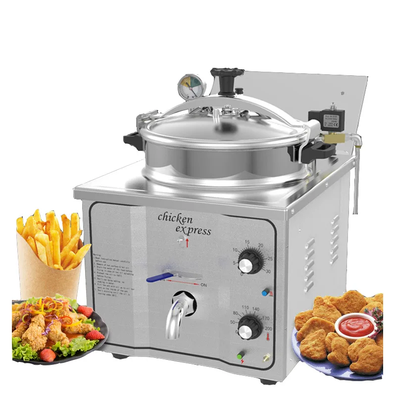 

Commercial Deep Fryer Pot 16L Electric Pressure Fryer with Temperature Control Chicken Oven Counter Top Fryer