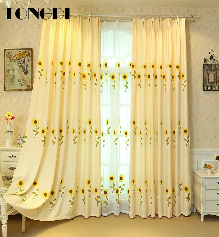 

TONGDI Blackout Curtain Embroidery Pastoral Elegant Floral Flower Sunflower Luxury Decoration For Home Parlor Bedroom LivingRoom