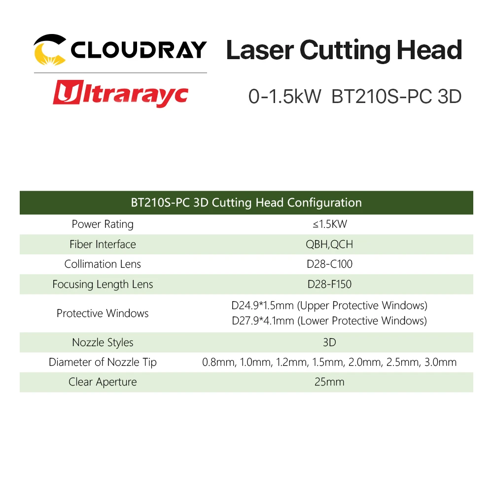 Ultrarayc raytool BT210S-PC ثلاثية الأبعاد رأس تقطيع ليزر 0-1.5kW دليل التركيز الألياف الليزر لقطع المعادن رئيس CL100/FL150