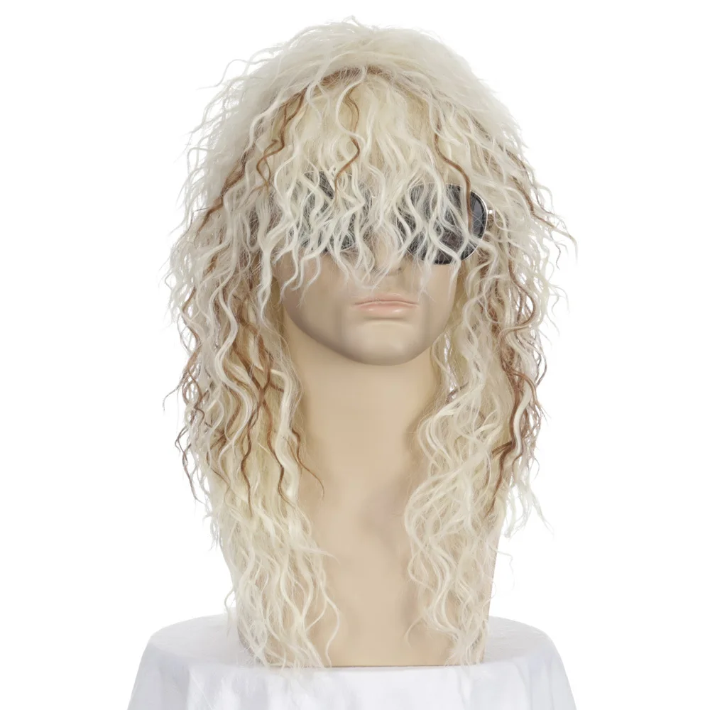 Perruques Synthétiques sulfBouclées pour Hommes, Perruque Cosplay, Cheveux Bouclés Mixtes, Degré de Chaleur, Vintage, Spectacle de Rock, Accessoires
