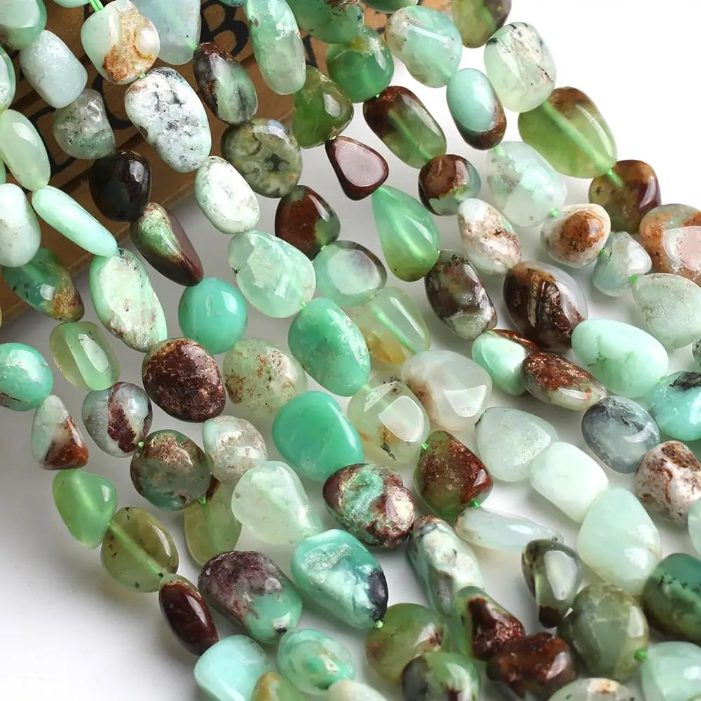 8-10mm Irregular Natural Australian Chrysoprases Green Jades Stone Beads for Accessories Jewellery Making Bracelet Necklace 15\'\'