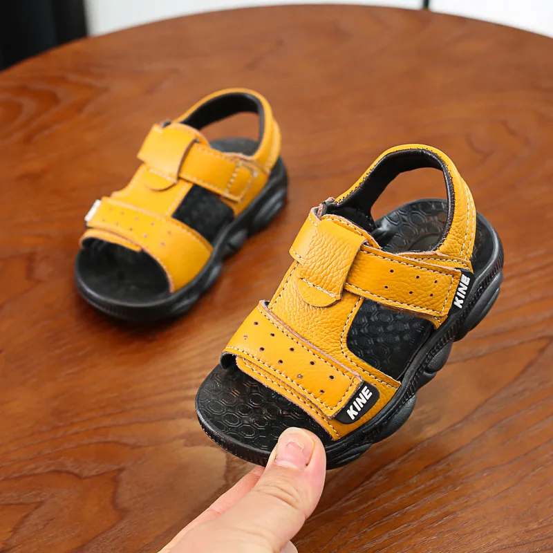 Children summer beach sandals 2023 cool boys girls genuine leather cowhide breathable comfortable flat sandals baby soft shoes