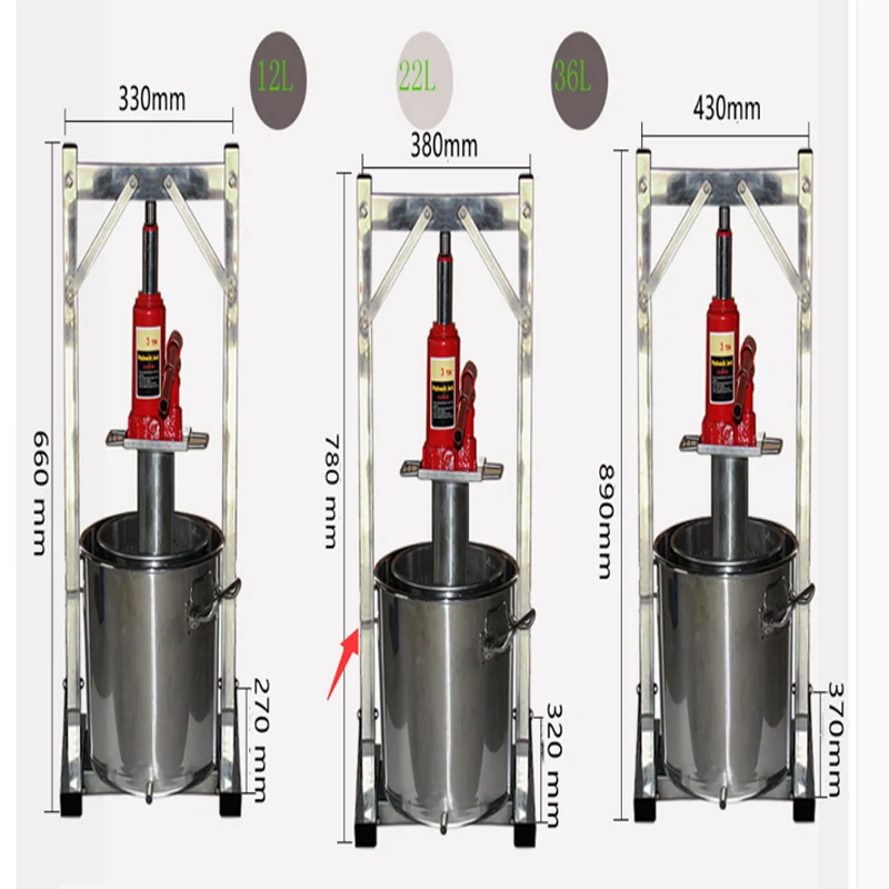 22L Manual Hydraulic Fruit Squeezer Stainless Steel Small Honey Grape Blueberry Mulberry Presser juicer Grape presser