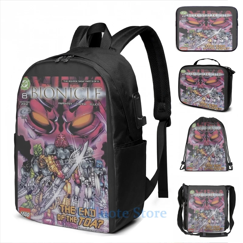 Funny Graphic print Bionicle - comic USB Charge Backpack men School bags Women bag Travel laptop bag