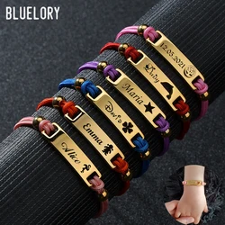 Bluelory Custom Stinless Steel Baby Name Bar Red Rope Bracelets Personalized Heart Pineapple Star Cute Girl Boy Birthday Gift