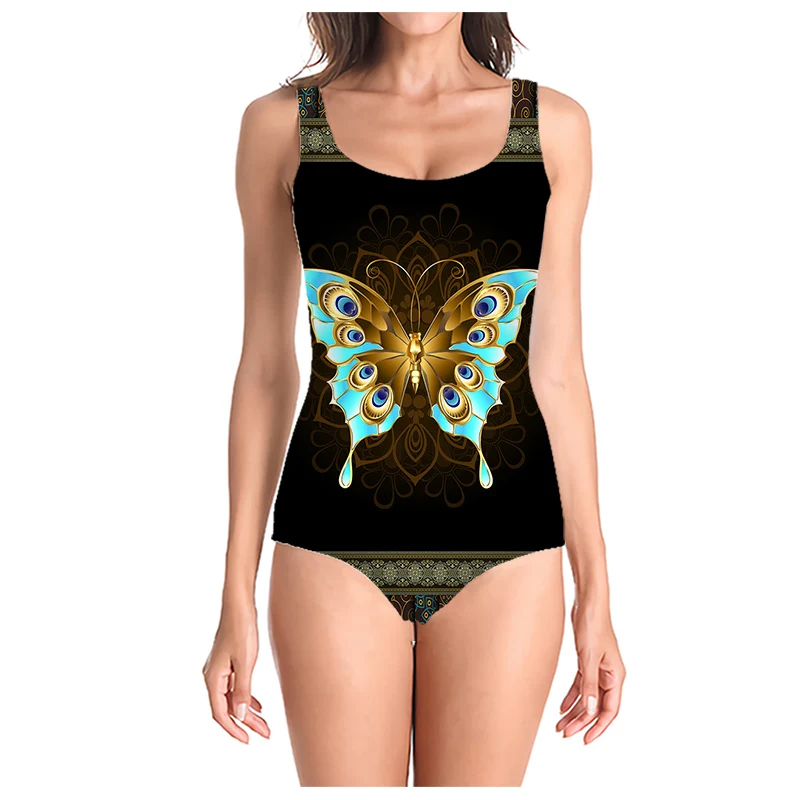 CLOOCL Fashion Ladies Sleeveless Swimsuit Animal Beautiful Butterfly One-Piece Swimsuit 3D Print Sandy Beach Women Swimwear