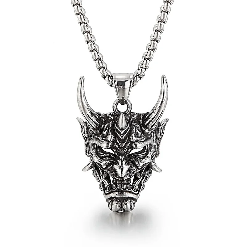 European and American fashion retro personality long-horned grimace mask titanium steel boys pendant