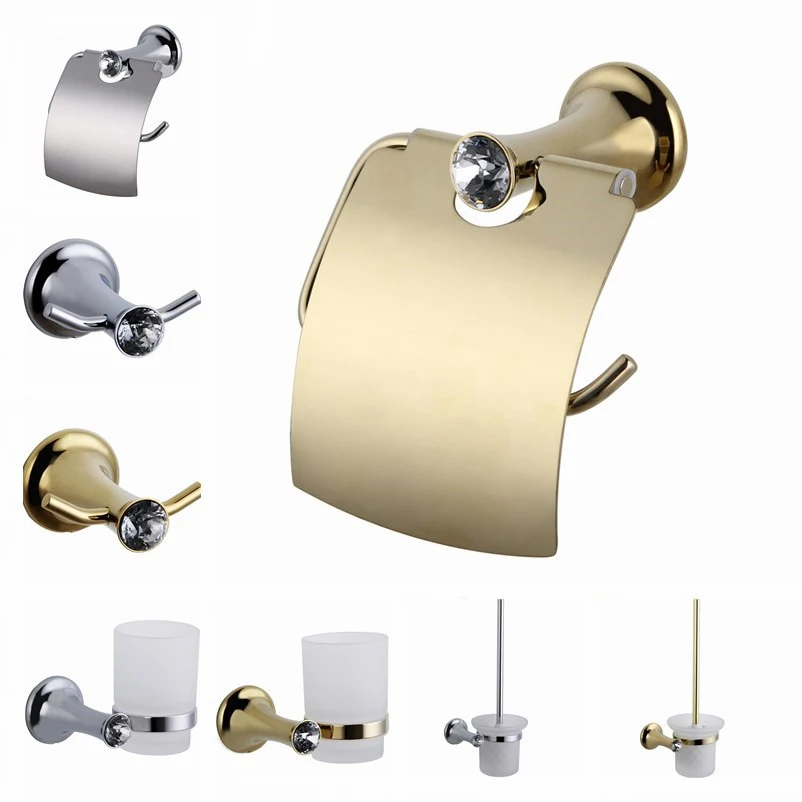 Chrome Crystal Towel Rack Bathroom Hooks Hardware Suite Bathroom Stainless Shower Basket Towel Ring Bathroom Accessories