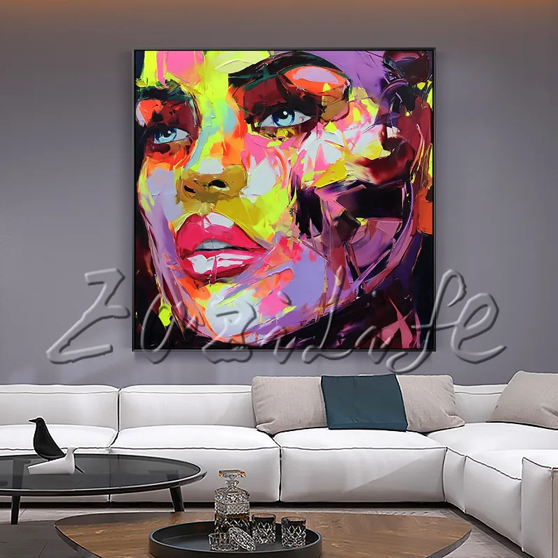 Portrait Face Looking Far Palette knife Oil painting christmas figure canva Hand painted Francoise Nielly wall Art picture