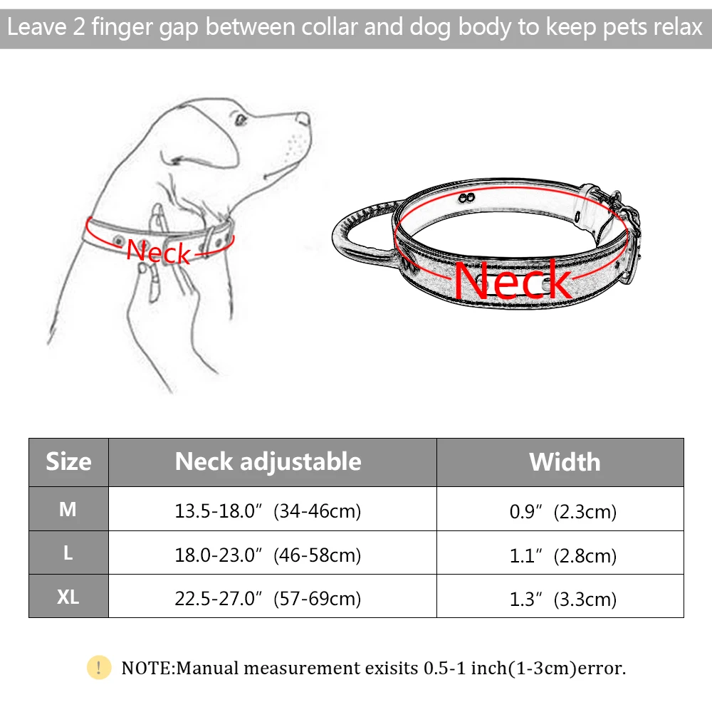 Leather Dog Collar Personalized ID Tag Collar For Medium Large Dogs Pet Walking Training Quick Control Necklace With Handle