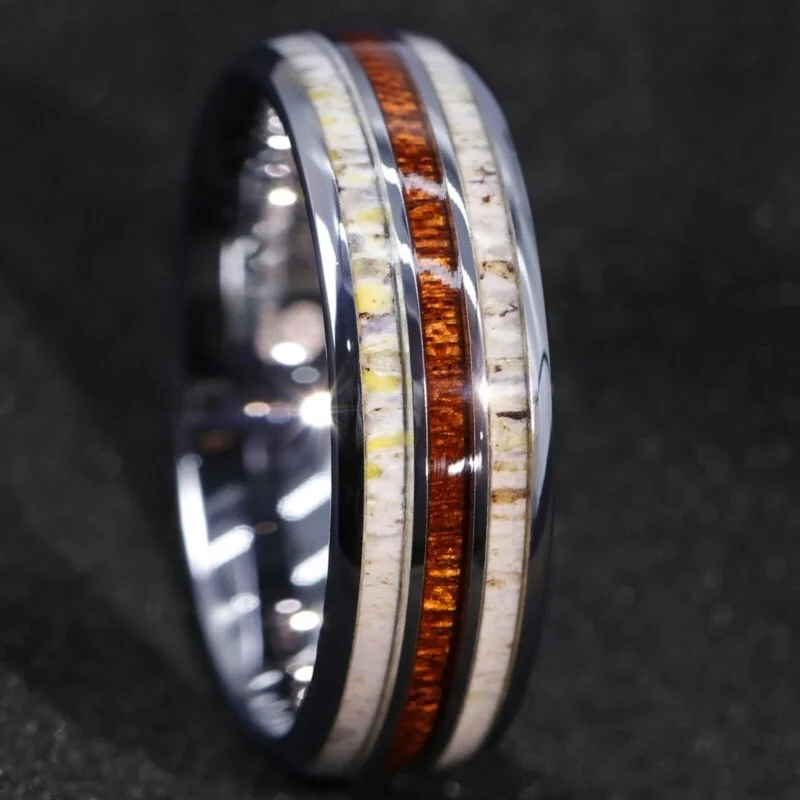 8mm Men Ring Tungsten Inlay Wood Simple Men Engagement Wedding Band Anniversary Jewelry Accessories