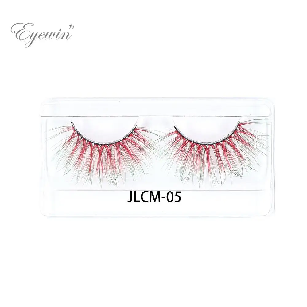 3D Colored Eyelashes Pink Green Purple Red Fake Eyelash Cosplay Makeup False Lash Faux Mink Colorful False lashes for Halloween