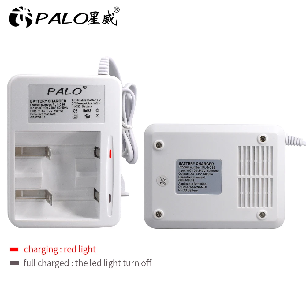 PALO Intelligent Smart Charger For 1.2V Ni-MH Ni-CD AA AAA C D Size Rechargeable Batteries with LED Indicator