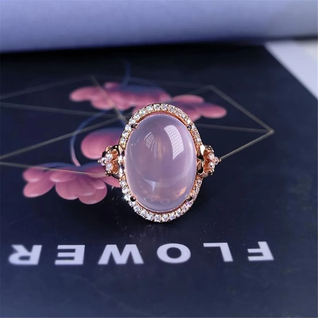 Natural Pink Rose Quartz Ring Sterling Silver For Women Lady Men Love Gift Crystal 14x10mm Beads Adjustable Ring Jewelry AAAAA