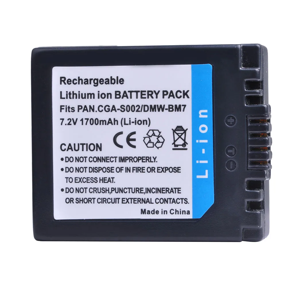 1700mAh CGA-S002 DMW-BM7 CGAS002 Pin cho Máy ảnh Panasonic DMC-FZ10 FZ15 FZ2 FZ20 FZ3 FZ4 FZ5 CGA S002 DMW BM7 CGA-S002E pin