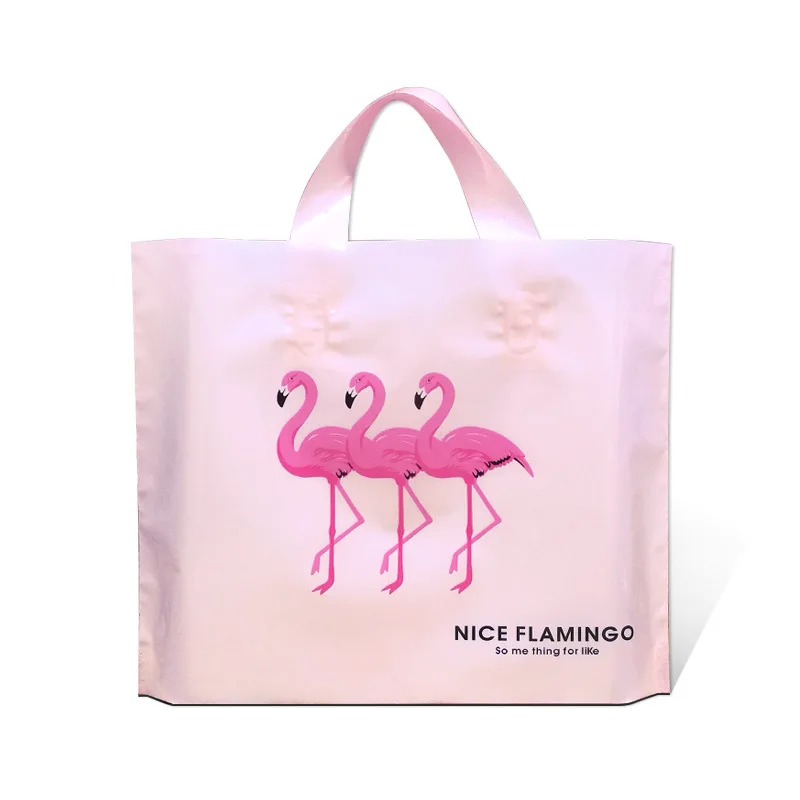 50Pcs/Lot Big Sizes Plastic Shopping Bags New Design Flamingo Printing Gift Bags Clothes Shop Packaging Bags with Handle 5 Sizes