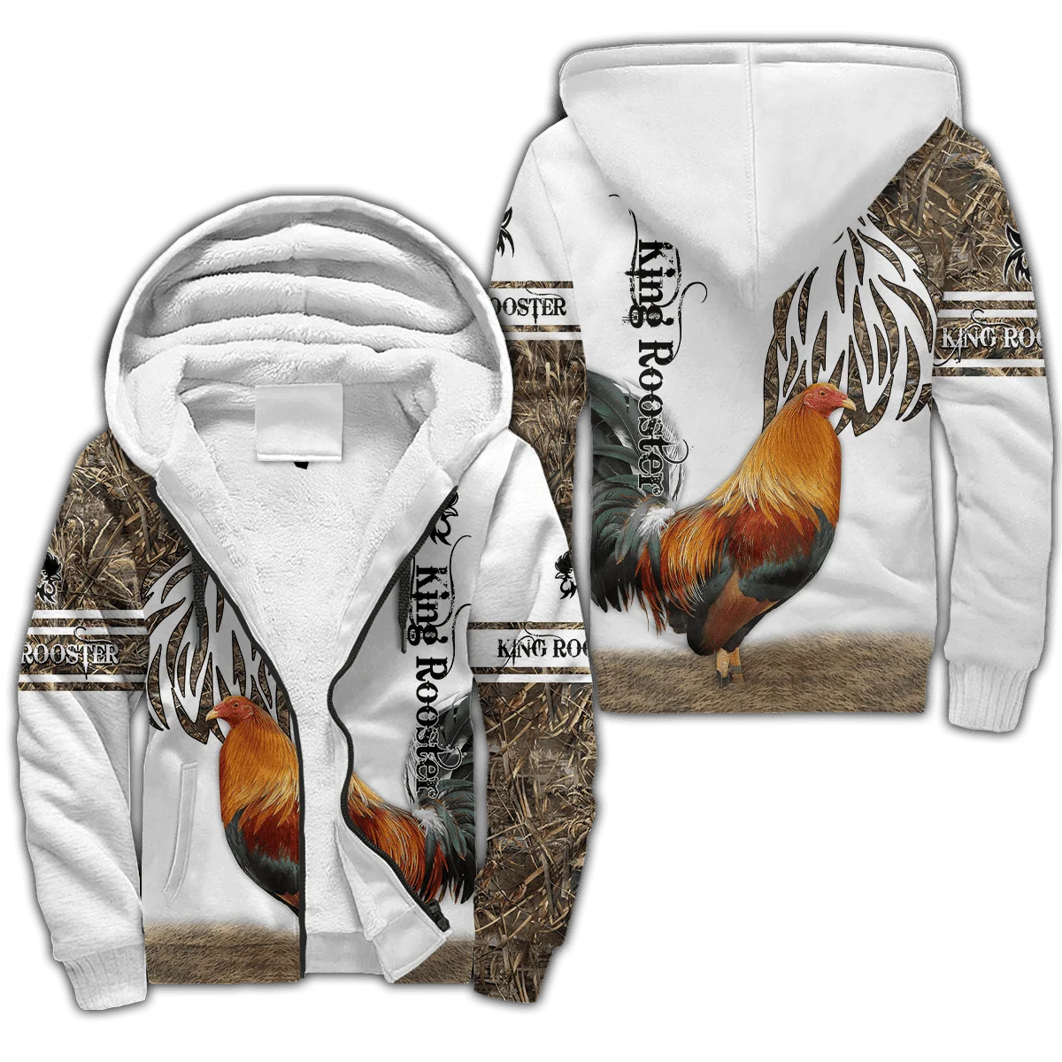 Love Rooster Tattoo 3D All Over Printed Winter Thicker Zip Hoodie Unisex Casual Hooded Coat Tracksuit Warm Fleece Jacket KD01