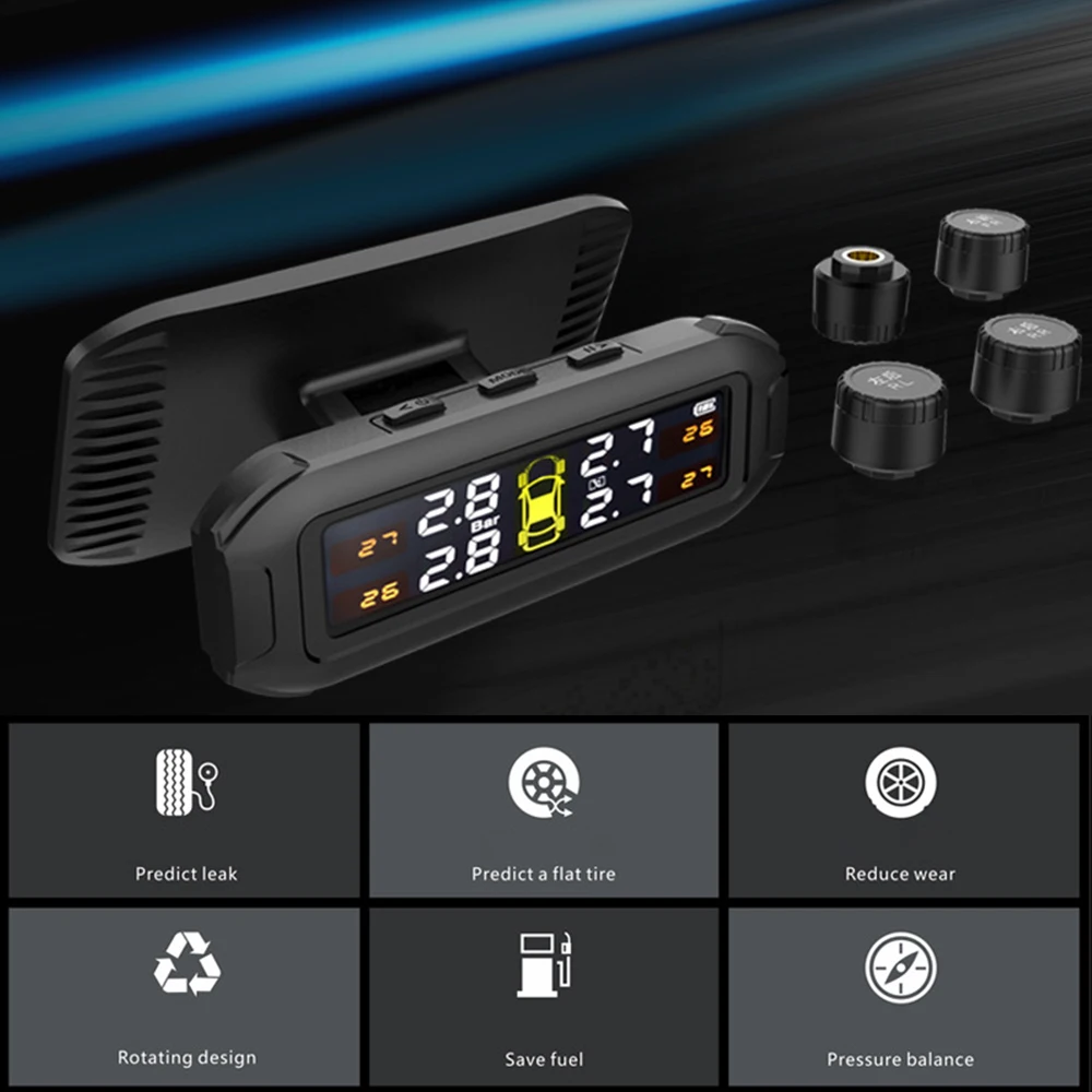 태양열 TPMS 타이어 압력 모니터링 시스템, 온도 경고, 자동차 타이어 압력 테스터, 카트로닉스 진단 도구, 4 센서