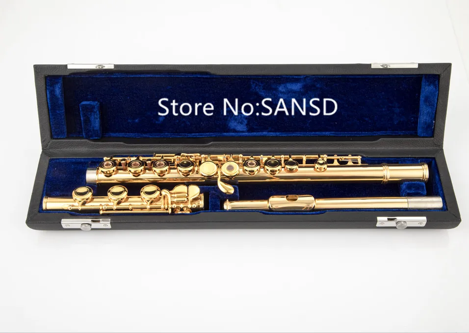 Brand New MARGEWATE C Tune Flute 17 Keys Open Holes Gold Plated Professional Musical Instrument With Case Free Shipping