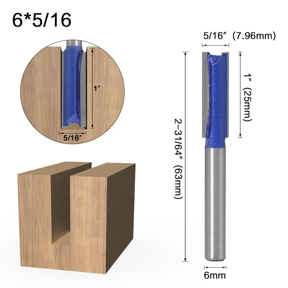 1PCS 6mm Shank Straight Woodworking Router Bit Set Carpenter Milling Cutter 1/4″,5/16″,3/8″,1/2″Cutting Diameter