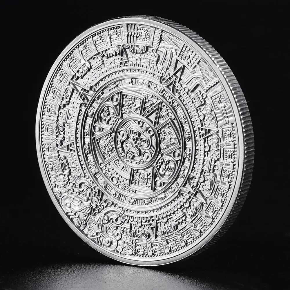 The Maya Silver Plated Coin Mexico Mayan Prophecy Calendar Antique Souvenir Coins Vintage Polish Coin Collectible Gifts