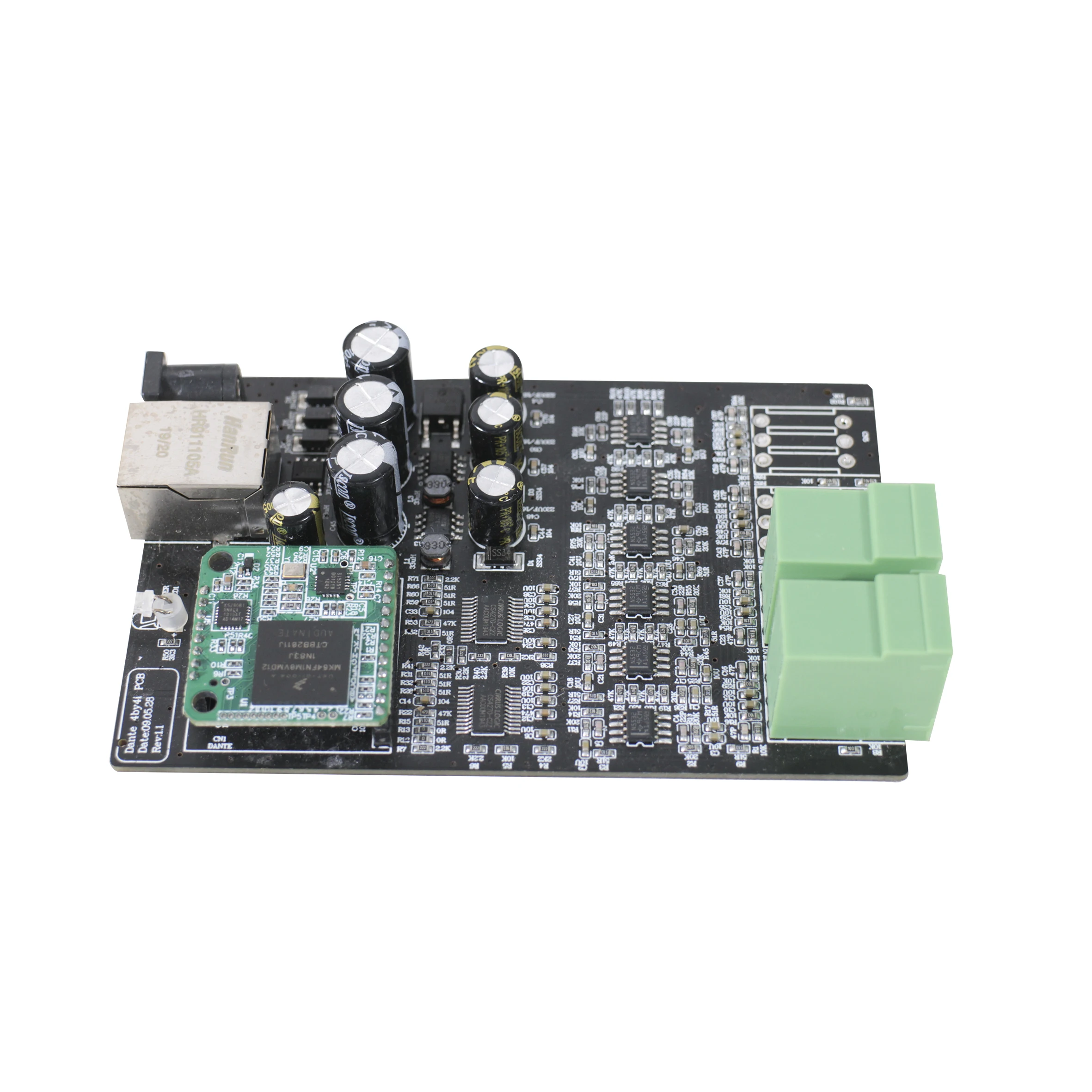 Professionelle Dante Audio IP Netzwerk PCB 2 In 2 Out Dante Transmitter Konverter Leiterplatte, Unterstützung 12VDC Power