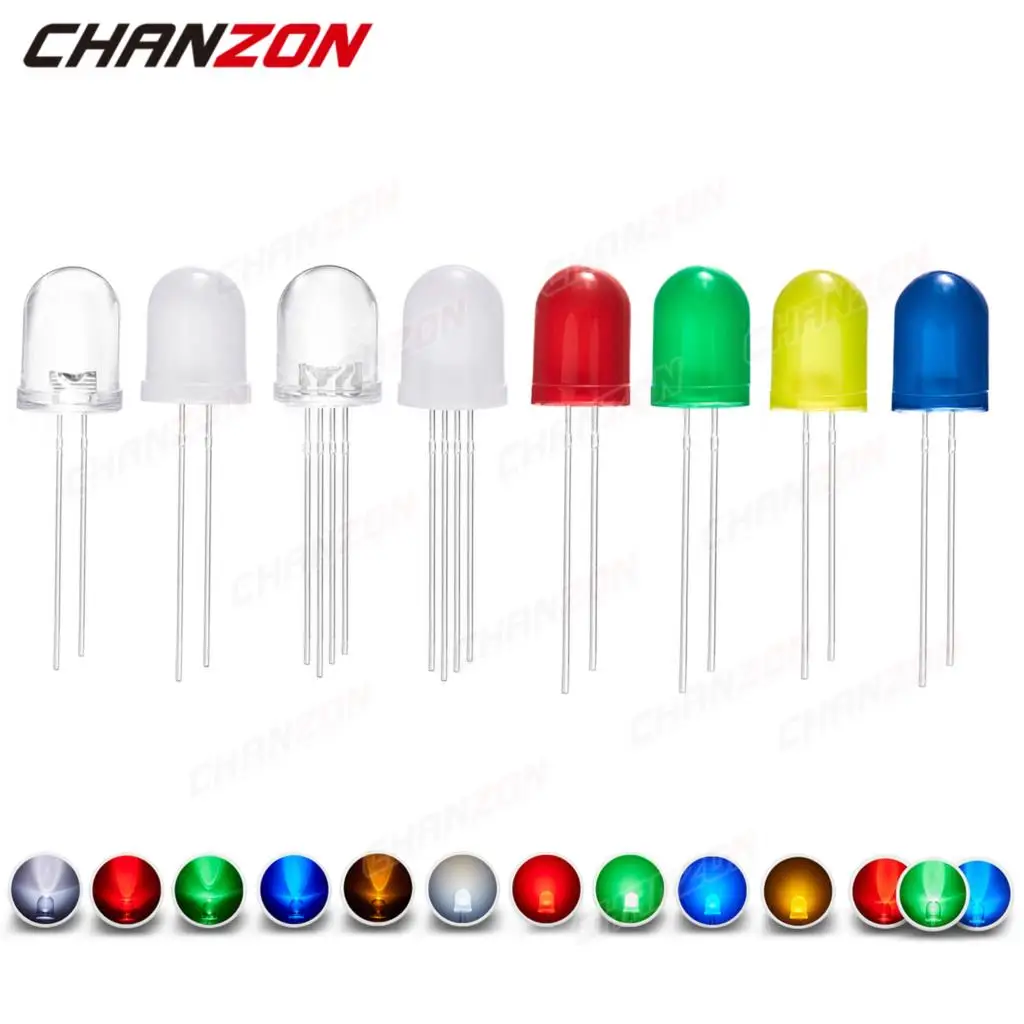 50szt 10mm Dioda LED Biały Czerwony Zielony Niebieski Żółty RGB Tricolor Wspólna katoda anodowa Wielokolorowy DIY Żarówka emitująca PCB