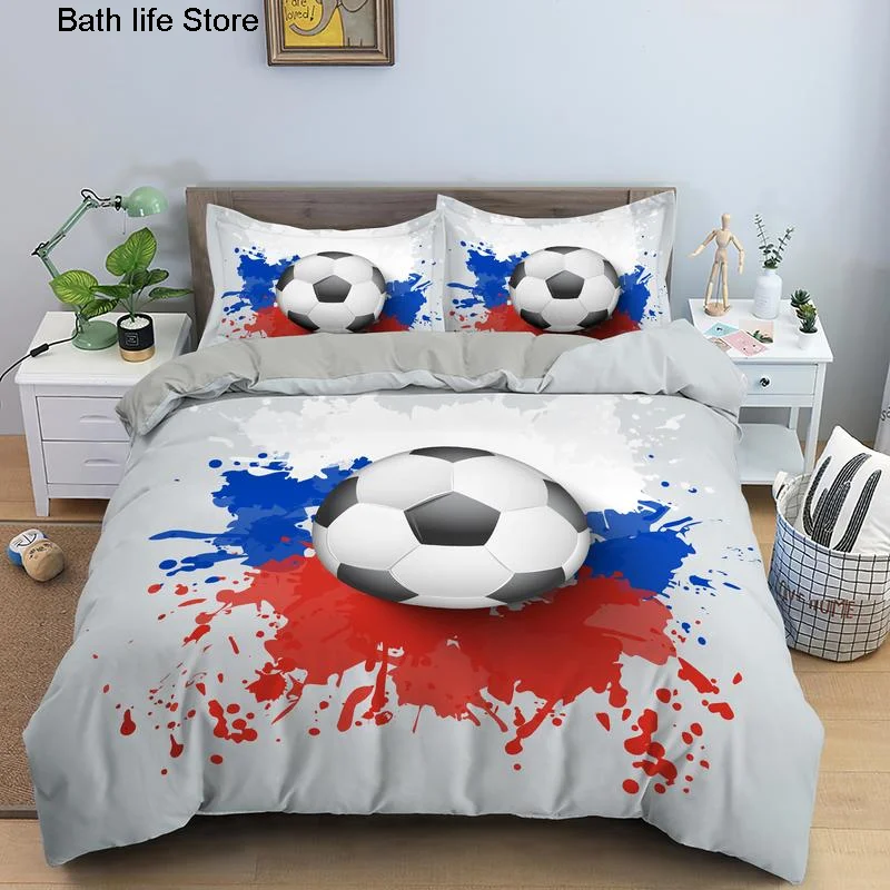 3D Printed Bedding Set Football Comforter Cover Set Queen Size Soccer Ball Sports Duvet 1/2 Pillowcases Bedding Set For Boys