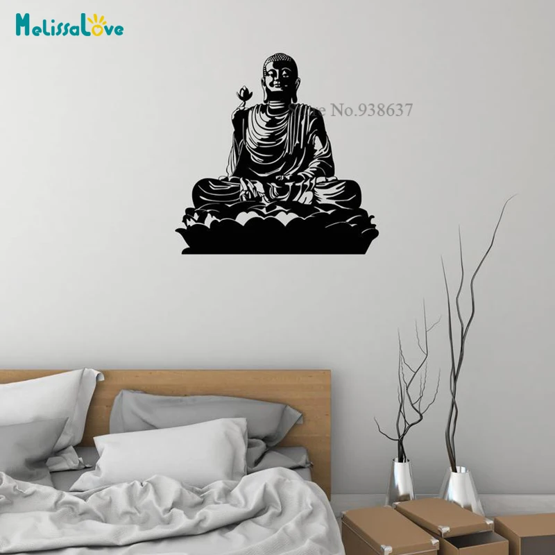 Sitting Buddha Buddhism Lotus Yoga Meditation Room Interior Home Hinduism God India Hindu Decal Vinyl Wall Sticker BA611