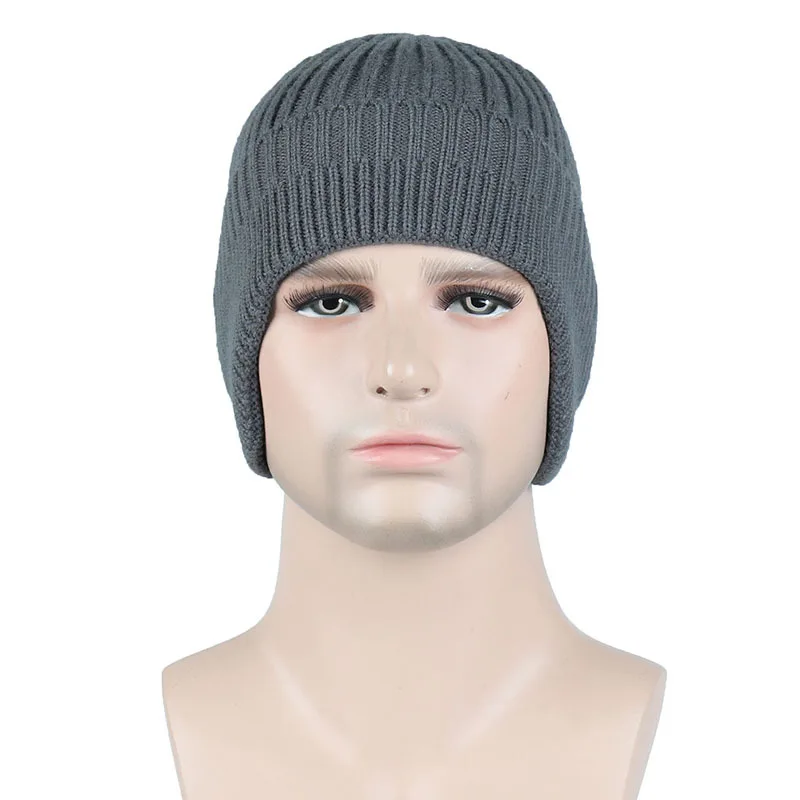 Winter Ears Protected Hats for Men Thicker Beanies Knitted Cap Autumn Cycling Beanie Women Fleece-lined Warmer Bonnet Solid Cap